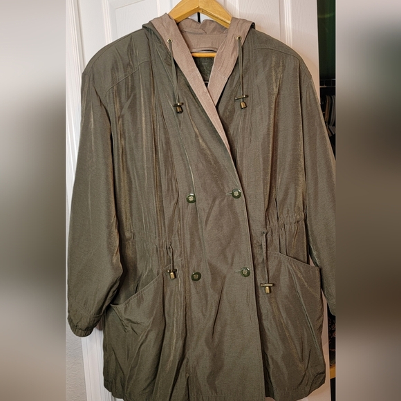 Shiny green vintage GALLERY W•O•M•E•N long jacket women’s size 1X - Picture 2 of 8
